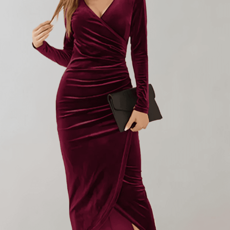 Strazoro | Velours Bodycon Jurk | Midi Jurk Dames | e Jurk